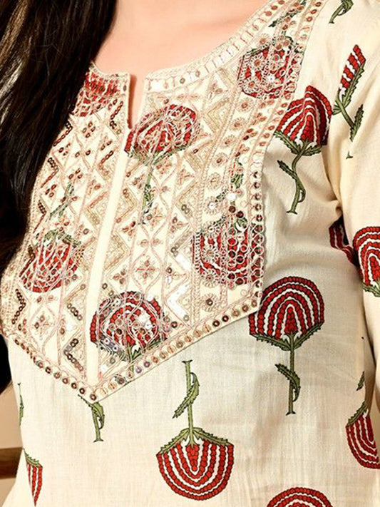 Women Floral Printed Screen Print Daily Cotton Straight Kurta