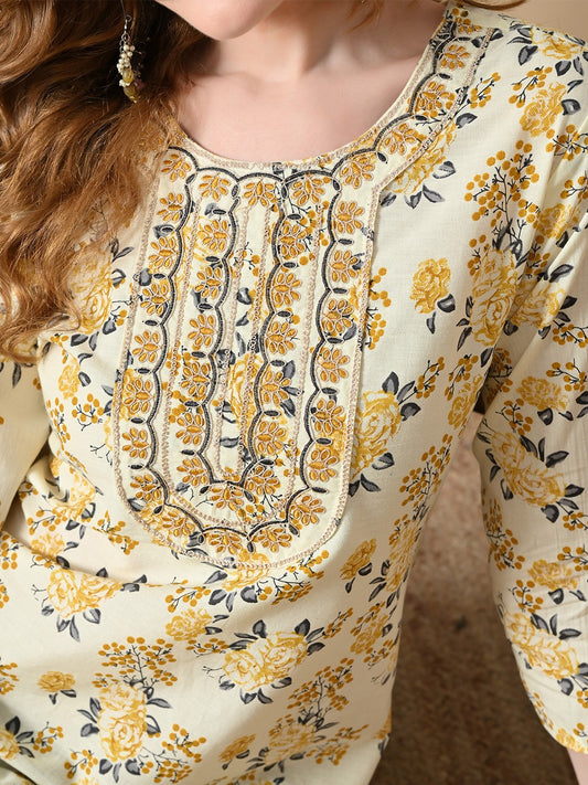 Floral Printed Cotton Straight Kurta