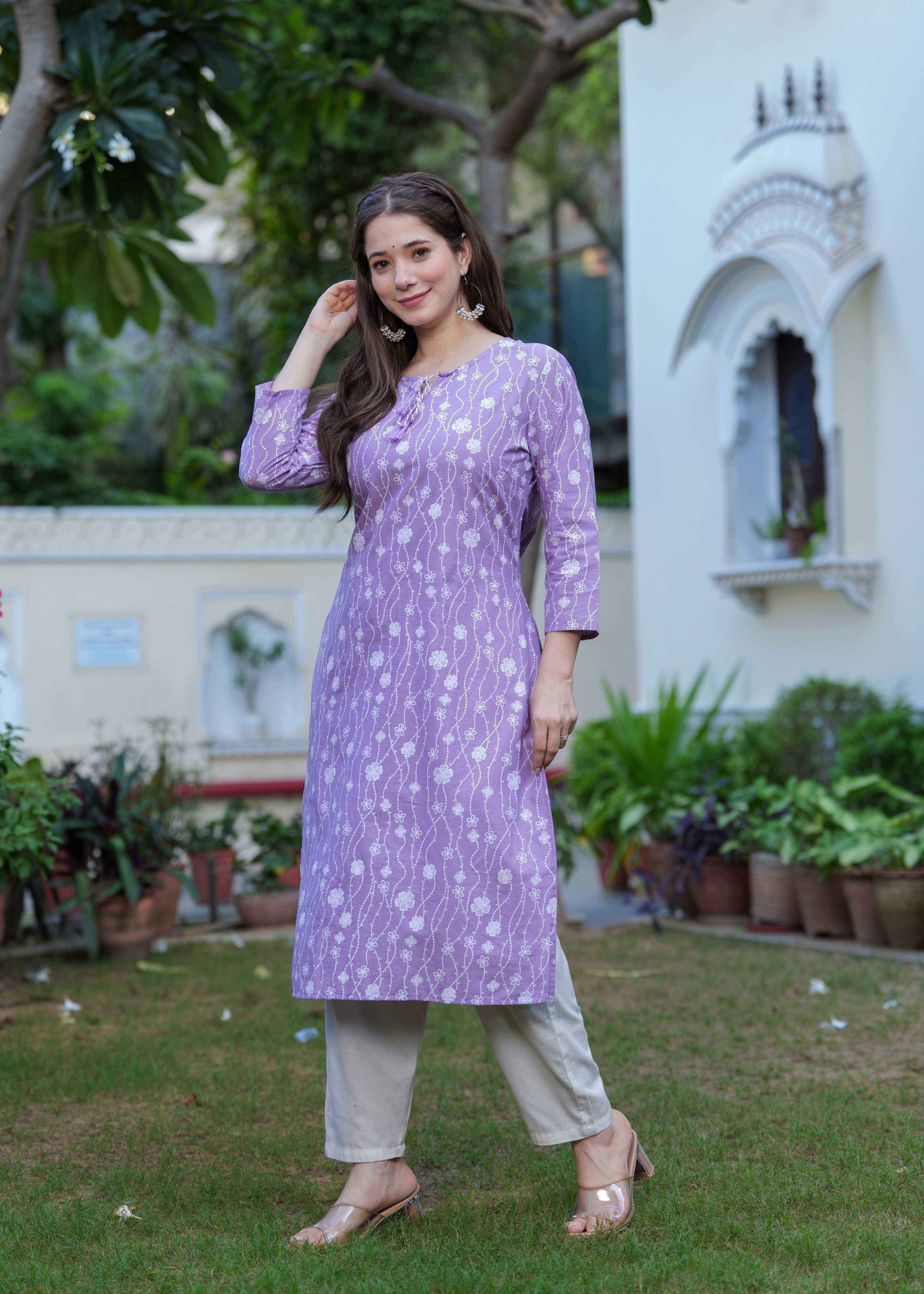 Women Floral Dyed Flared Sleeves Kurta