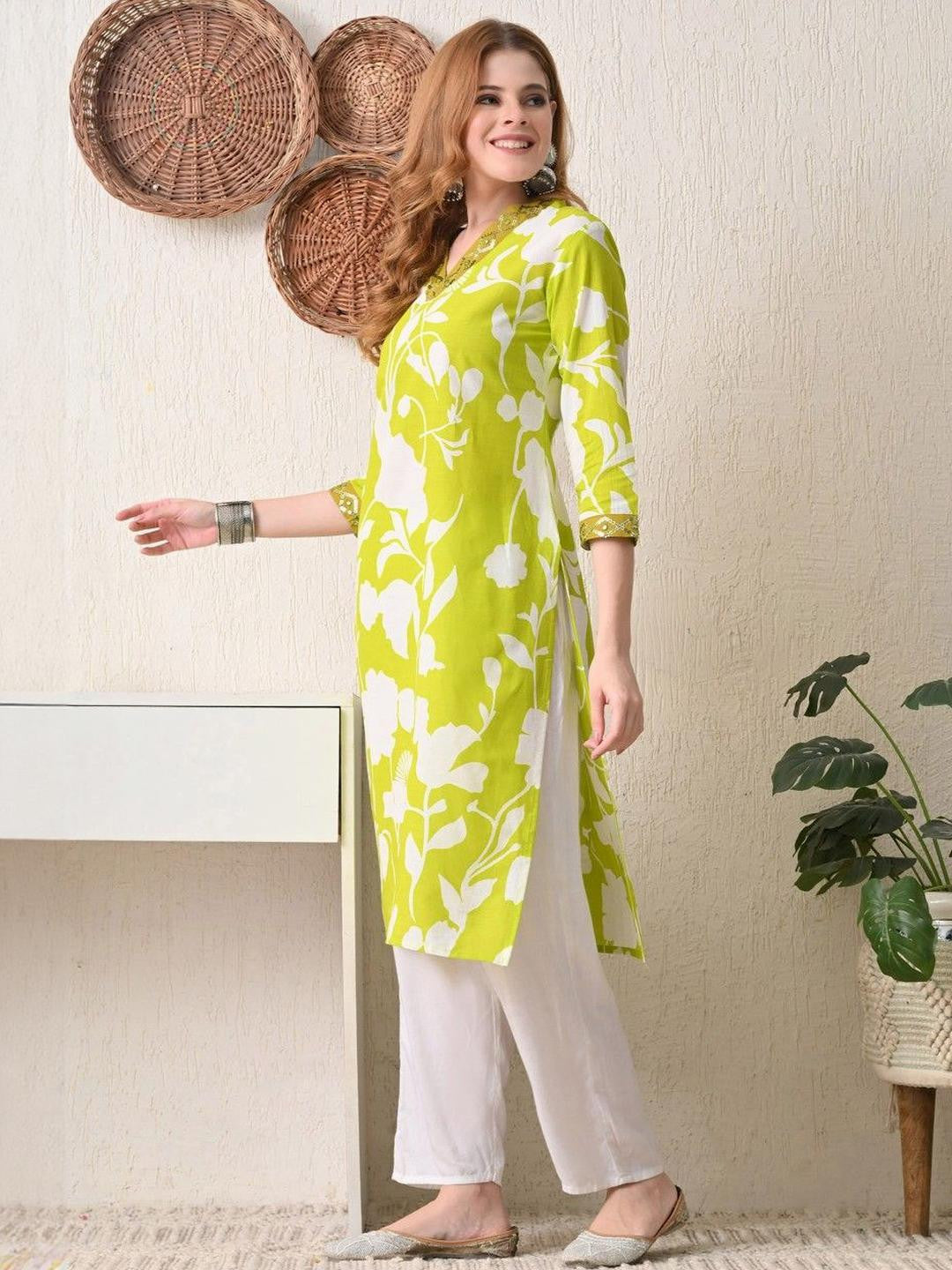 Floral Embroidered Pure Cotton Thread Work Kurta
