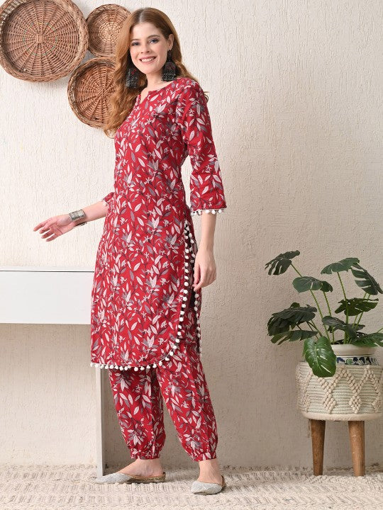 Floral Printed Cotton Kurta with Dhoti Pant