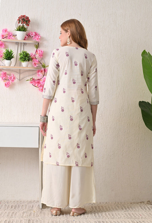 Jamuni flower print embroidered yoke kurta