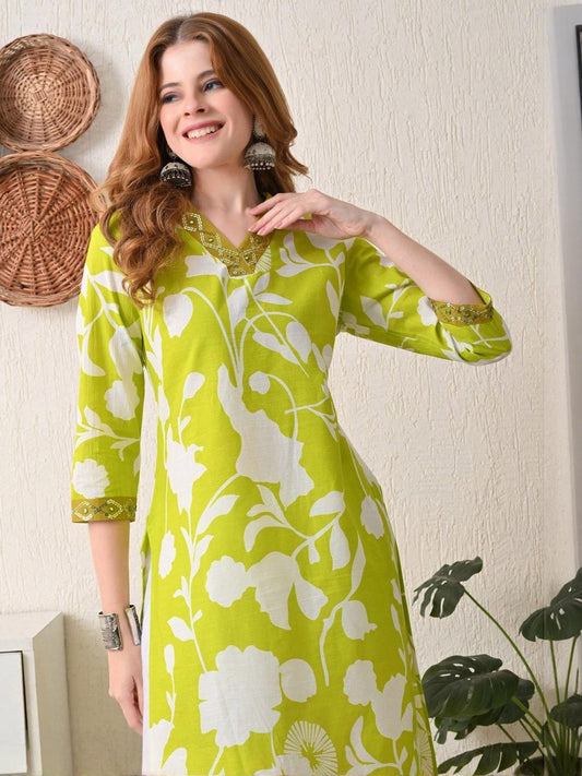 Floral Embroidered Pure Cotton Thread Work Kurta