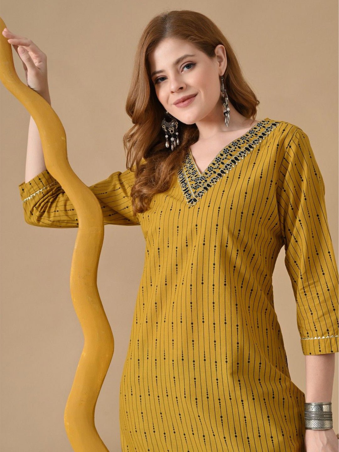 Women Striped Daily Cotton Straight Kurta