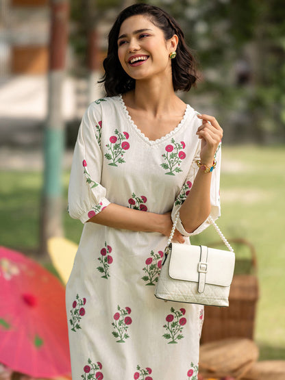 Women Floral Printed Cotton Kurta with Trousers