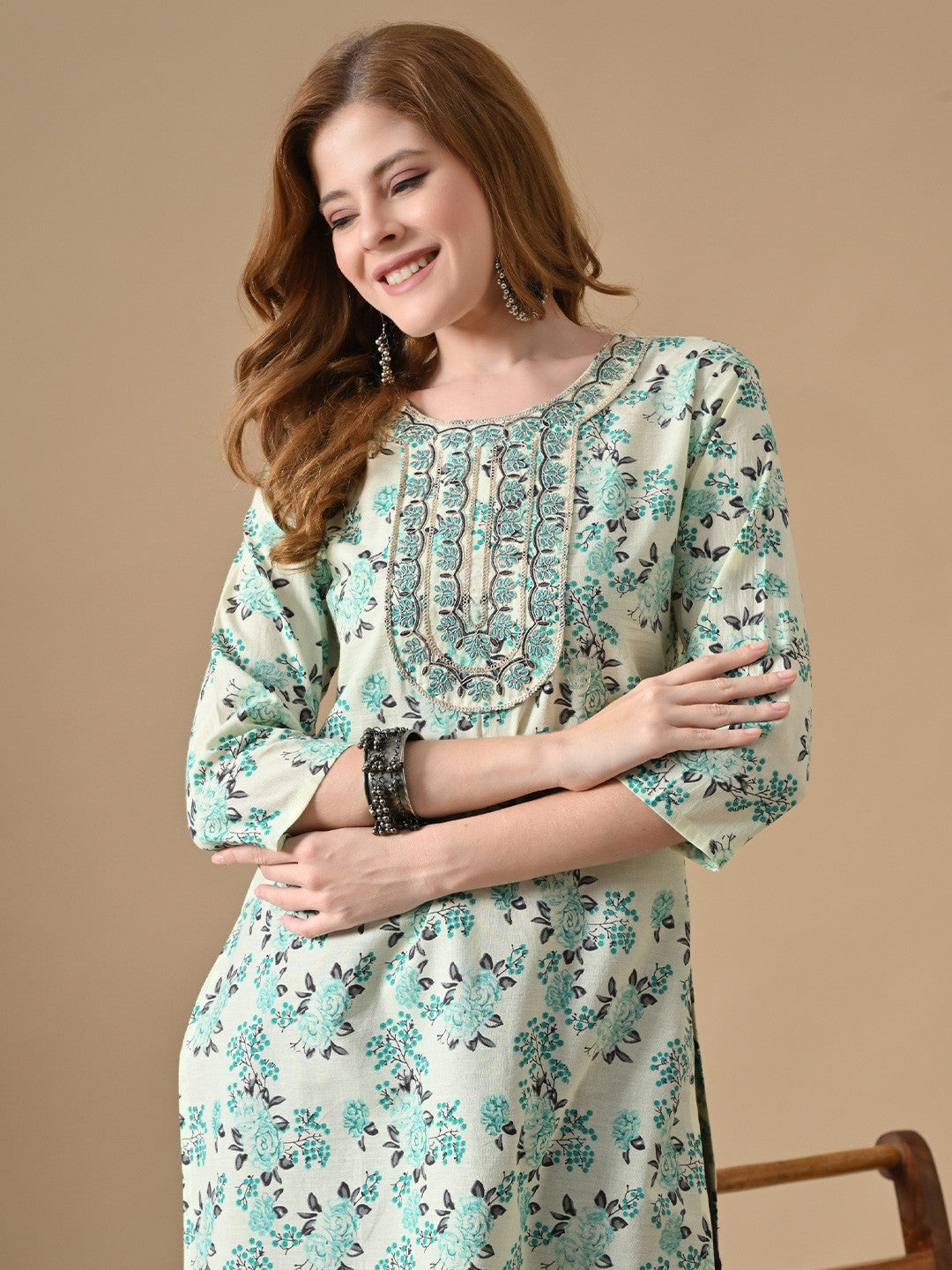 Floral Printed Cotton Straight Kurta