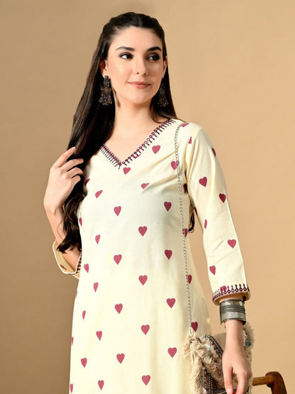Women Geometric Printed Screen Print Daily Cotton Straight Kurta