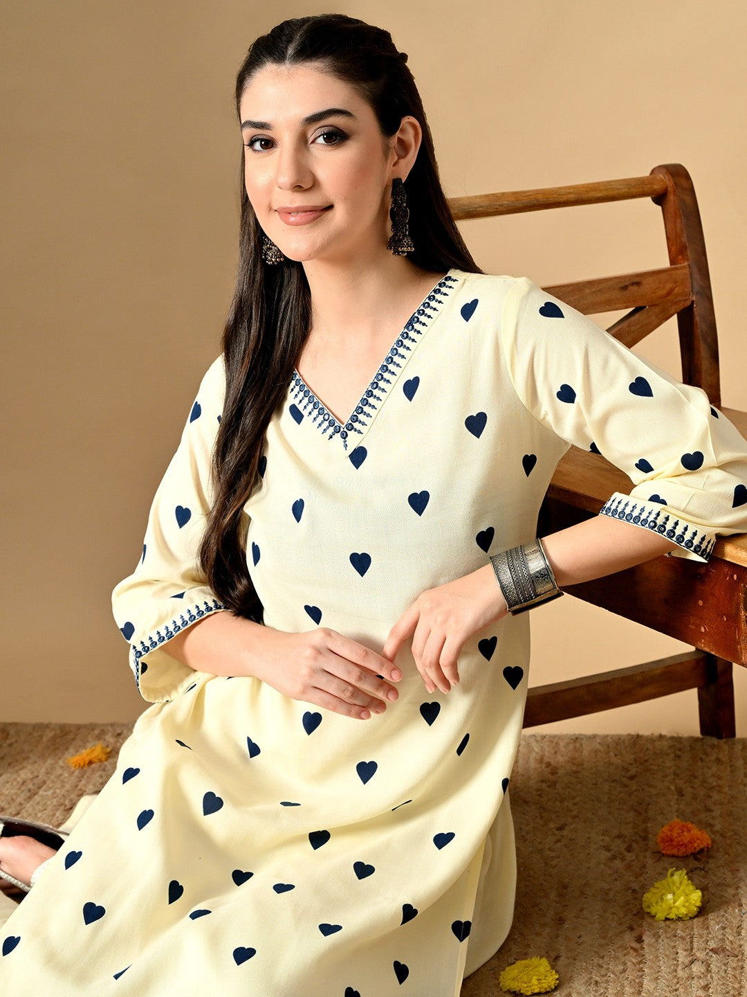 Women Geometric Printed Screen Print Daily Cotton Straight Kurta