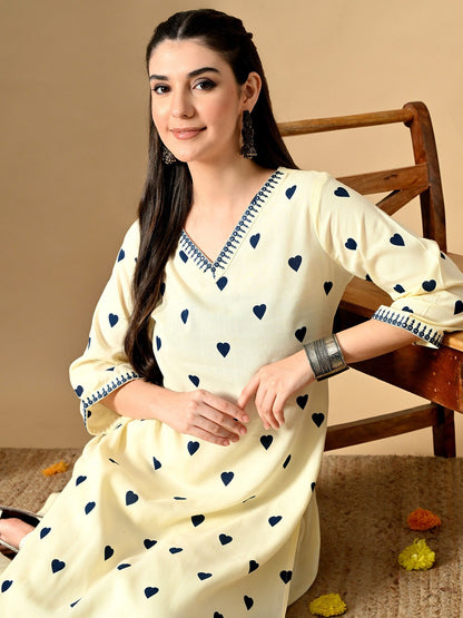 Women Geometric Printed Screen Print Daily Cotton Straight Kurta