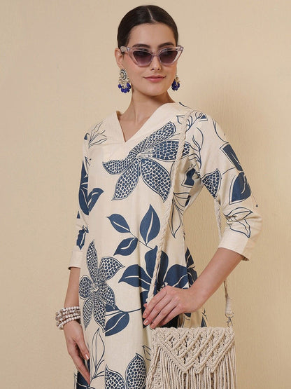 Women Floral Print V-Neck Straight Kurta