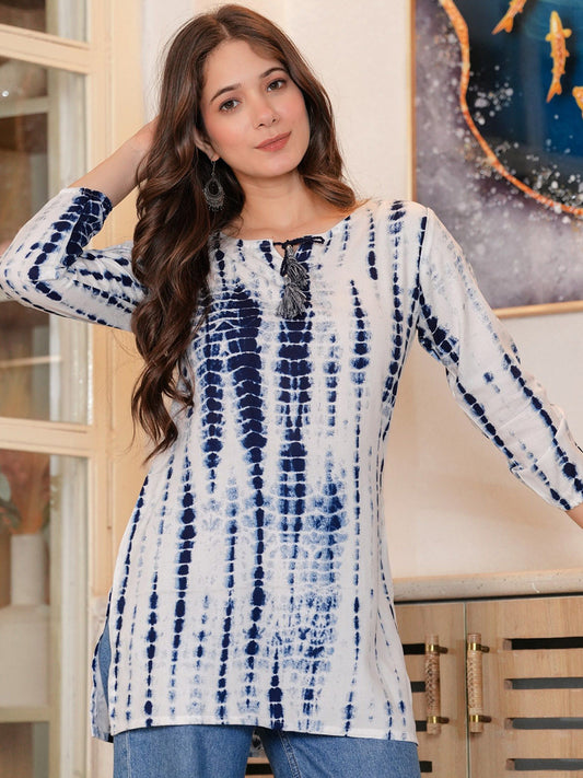 Abstract Printed Tie Up Neck Kurti