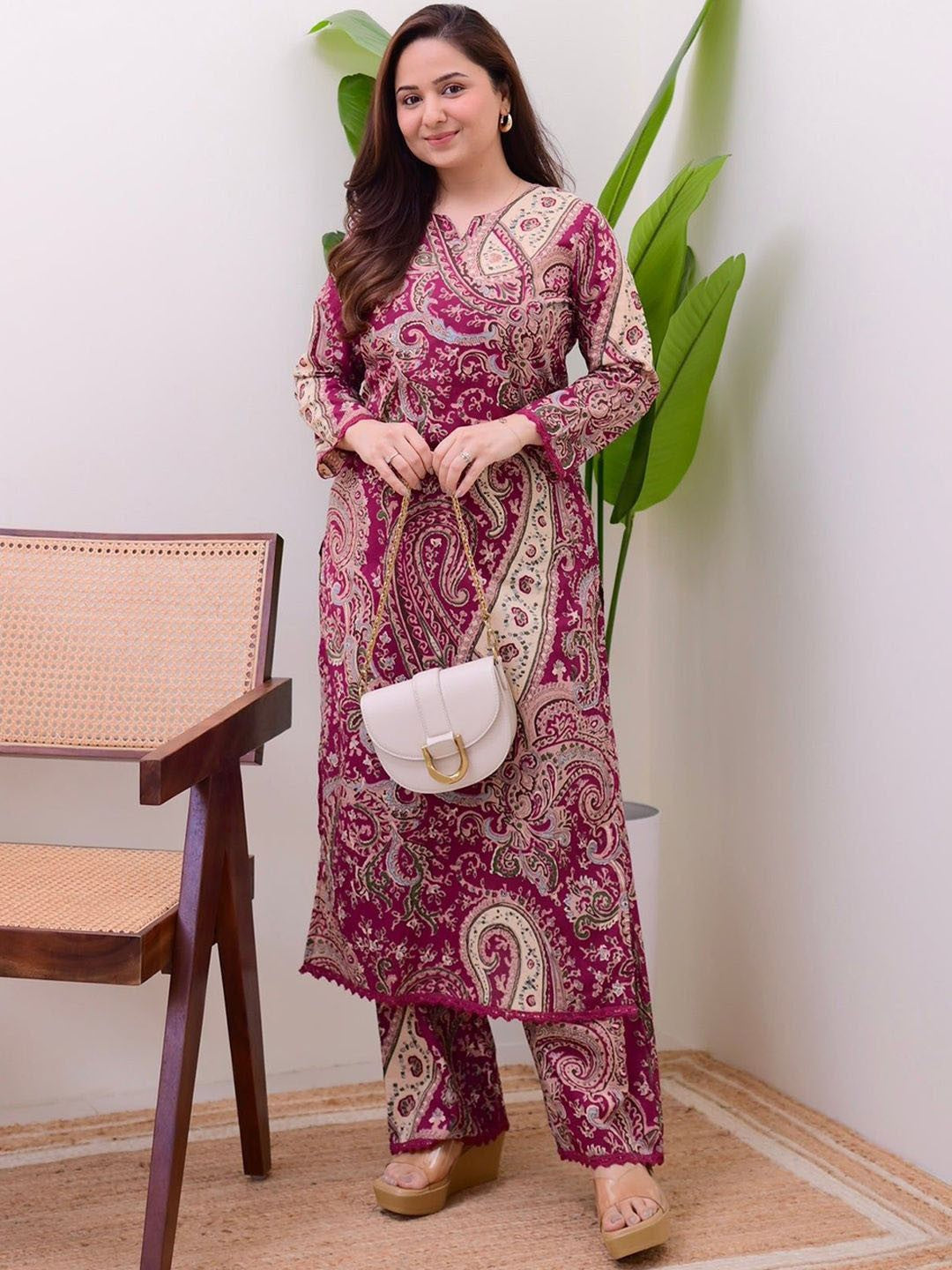 Paisley Printed Pure Cotton Straight Kurta With Pyjamas