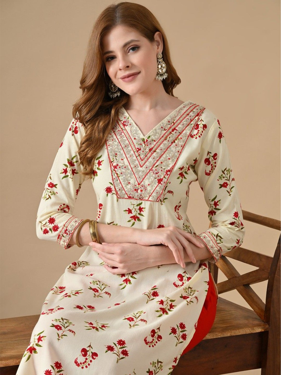 Women Floral Printed Daily Cotton Straight Kurta
