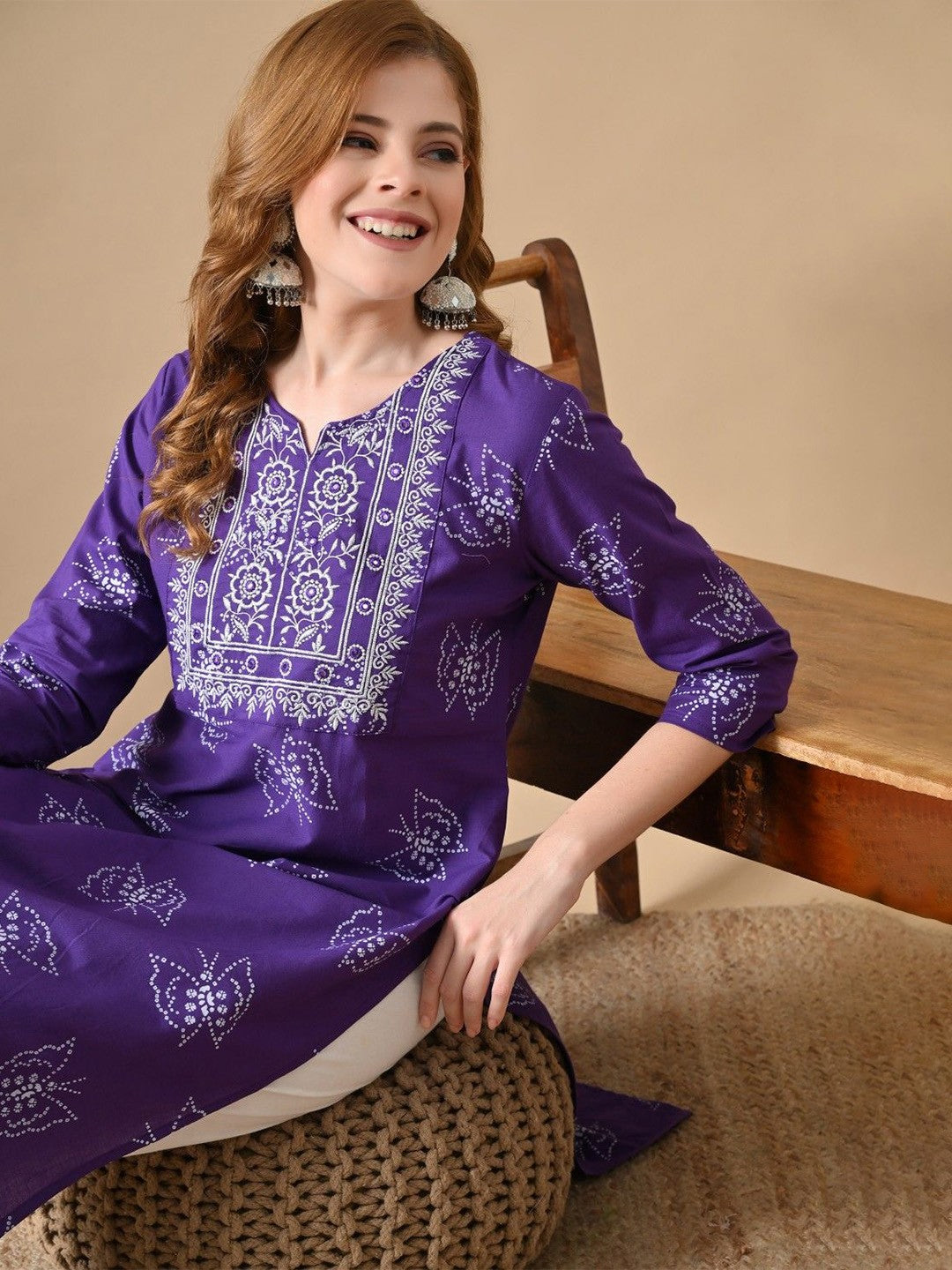 Women Ethnic Motifs Printed Daily Cotton Straight Kurta