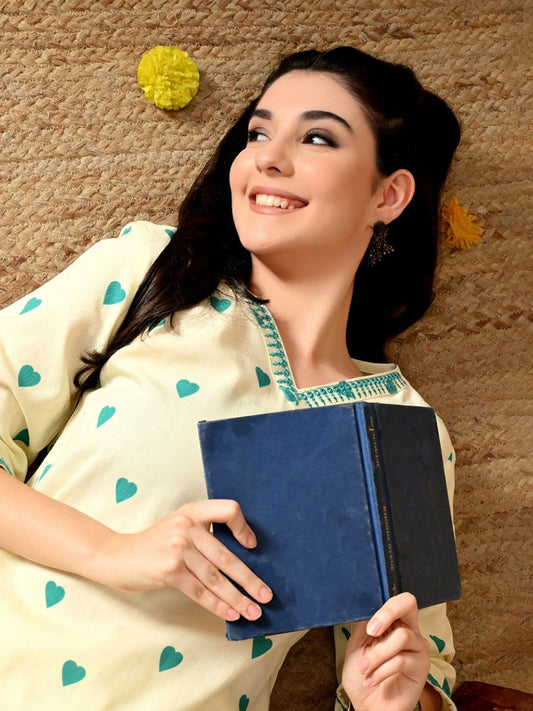 Women Geometric Printed Screen Print Daily Cotton Straight Kurta