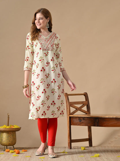 Women Floral Printed Daily Cotton Straight Kurta