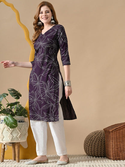 Women Floral Printed Daily Cotton Straight Kurta