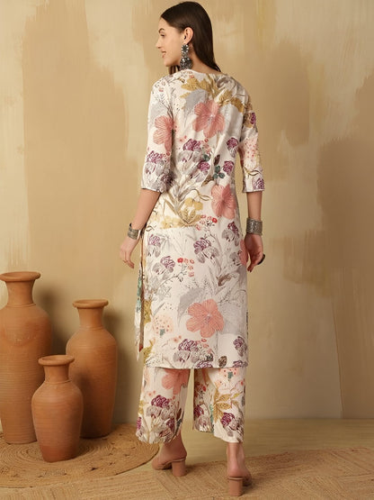 Women Floral Printed Cotton Kurta with Palazzos