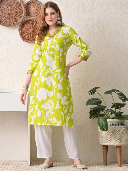 Floral Embroidered Pure Cotton Thread Work Kurta