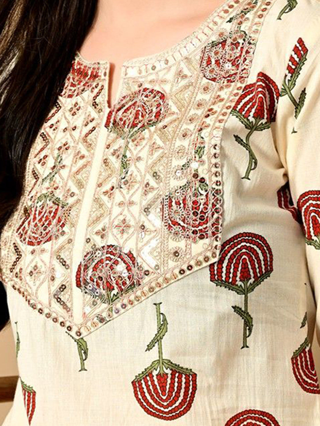 Women Floral Printed Screen Print Daily Cotton Straight Kurta