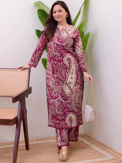 Paisley Printed Pure Cotton Straight Kurta With Pyjamas