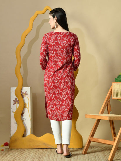 Women Floral Printed Screen Print Daily Cotton Straight Kurta