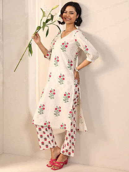 Women Floral Printed Cotton Kurta with Trousers