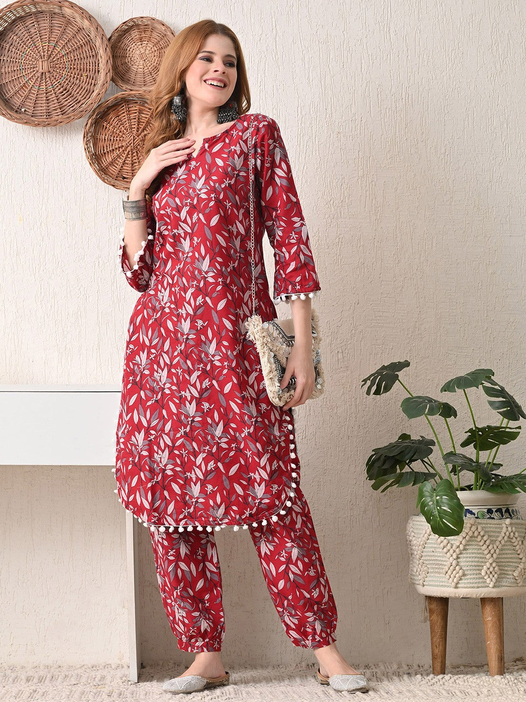 Floral Printed Cotton Kurta with Dhoti Pant