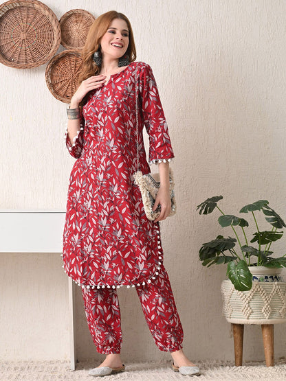Floral Printed Cotton Kurta with Dhoti Pant