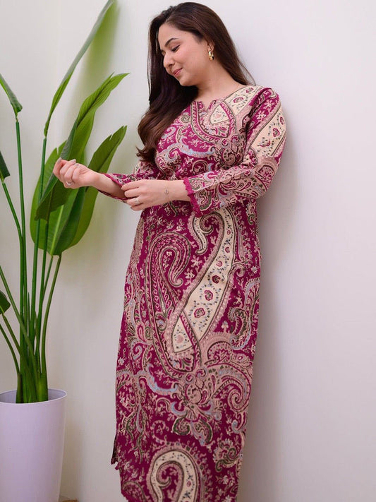 Paisley Printed Pure Cotton Straight Kurta With Pyjamas
