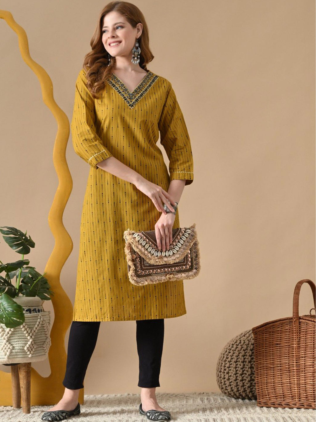 Women Striped Daily Cotton Straight Kurta