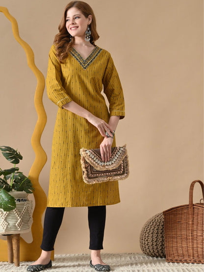 Women Striped Daily Cotton Straight Kurta