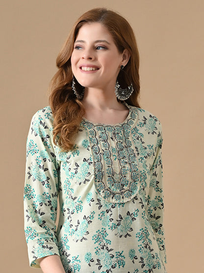 Floral Printed Cotton Straight Kurta