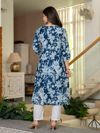 Women Floral Printed Festive Cotton Straight Kurta
