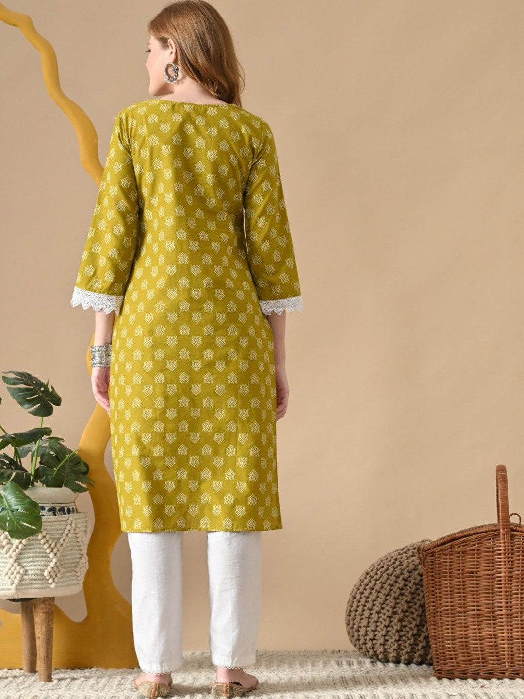 Women Cotton Ethnic Motifs Printed Lace Kurta