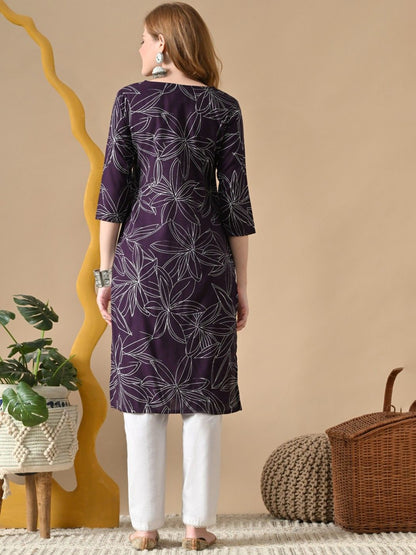 Women Floral Printed Daily Cotton Straight Kurta