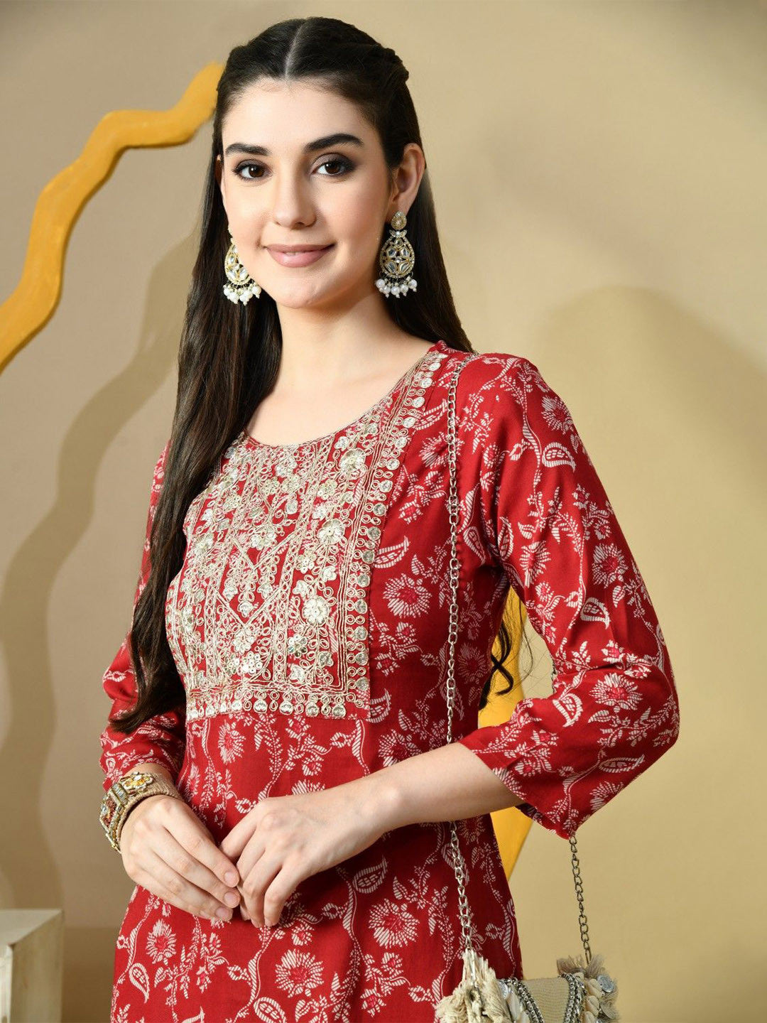 Women Floral Printed Screen Print Daily Cotton Straight Kurta