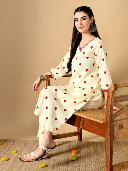 Women Printed Regular Mirror Work Straight Kurta