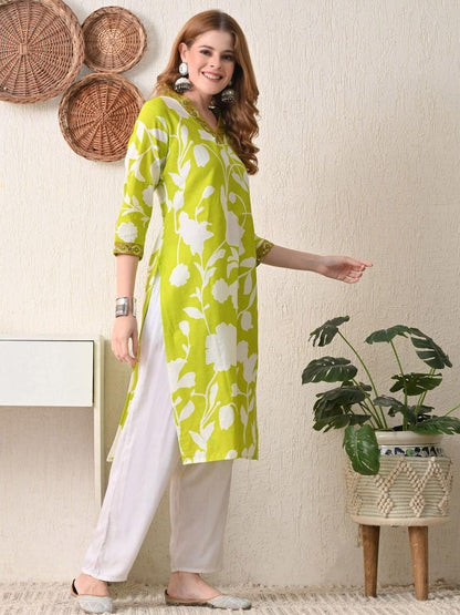 Floral Embroidered Pure Cotton Thread Work Kurta