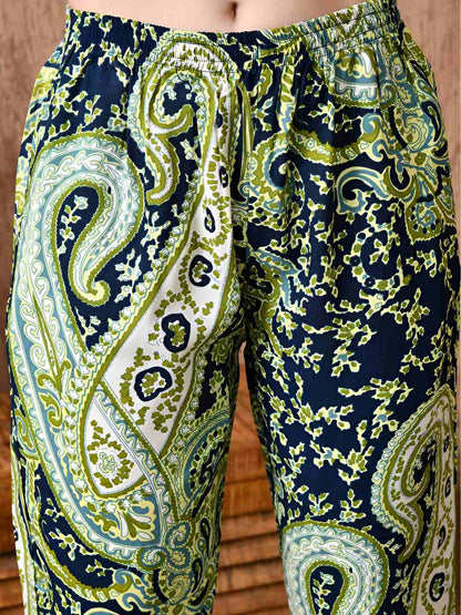 Paisley Printed Notch Neck Pure Cotton Kurta With Trousers