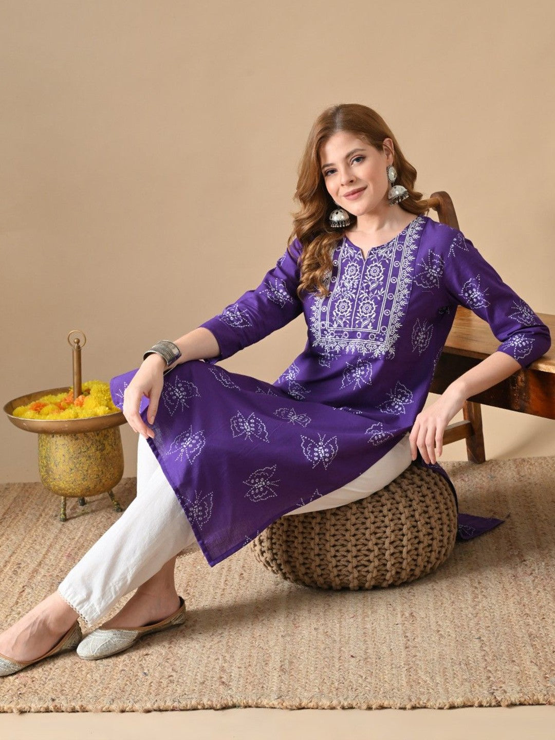 Women Ethnic Motifs Printed Daily Cotton Straight Kurta
