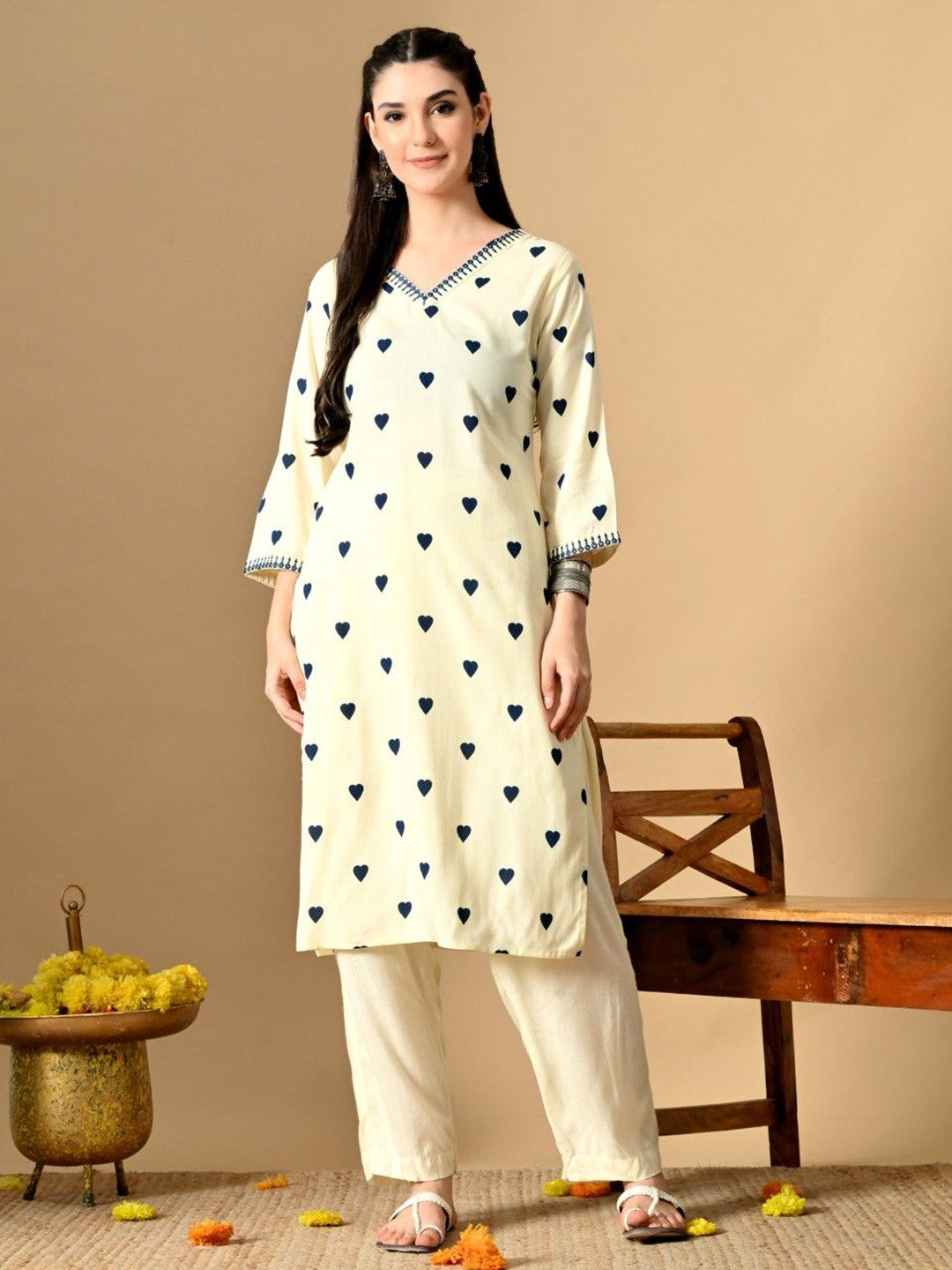 Women Geometric Printed Screen Print Daily Cotton Straight Kurta