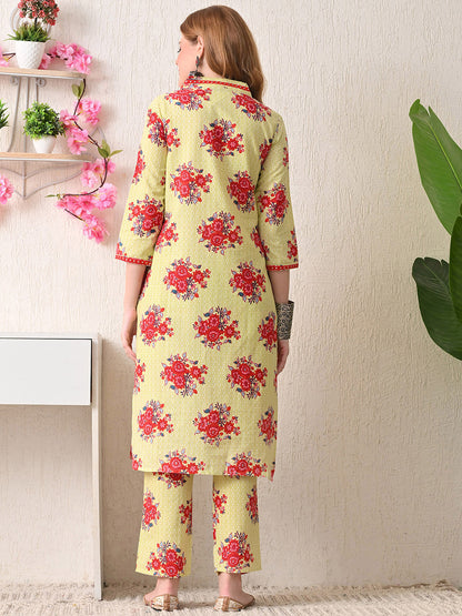 Women Floral Printed Regular Pure Cotton Kurta with Trousers