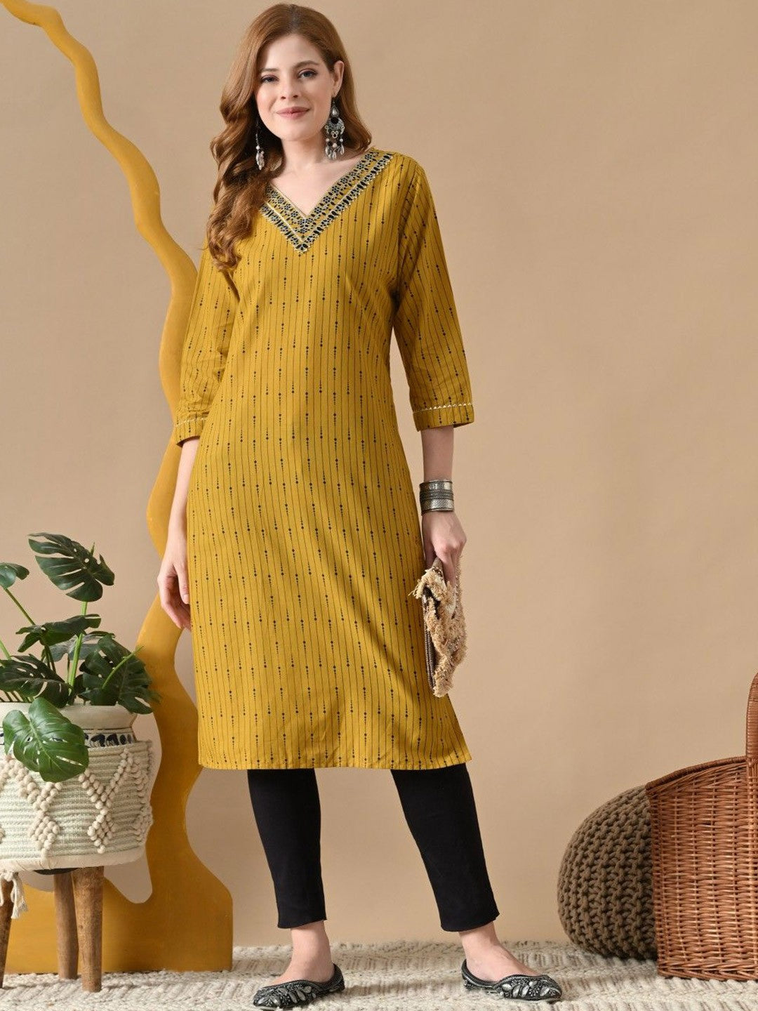 Women Striped Daily Cotton Straight Kurta