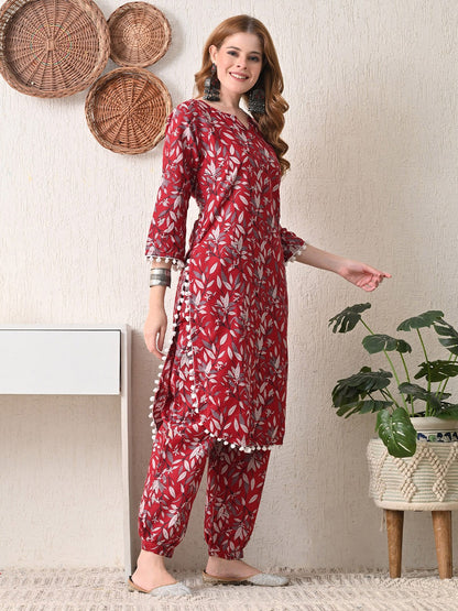Floral Printed Cotton Kurta with Dhoti Pant