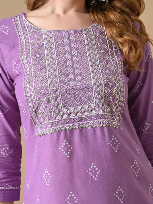 Geometric Embroidered Straight Cotton Kurta