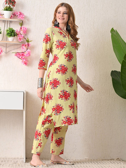 Women Floral Printed Regular Pure Cotton Kurta with Trousers