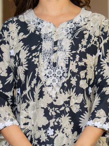 Floral Printed Notch Neck Straight Cotton Kurta