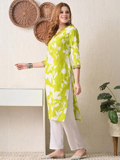 Floral Embroidered Pure Cotton Thread Work Kurta
