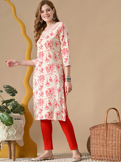 Women Floral Printed Daily Cotton Straight Kurta
